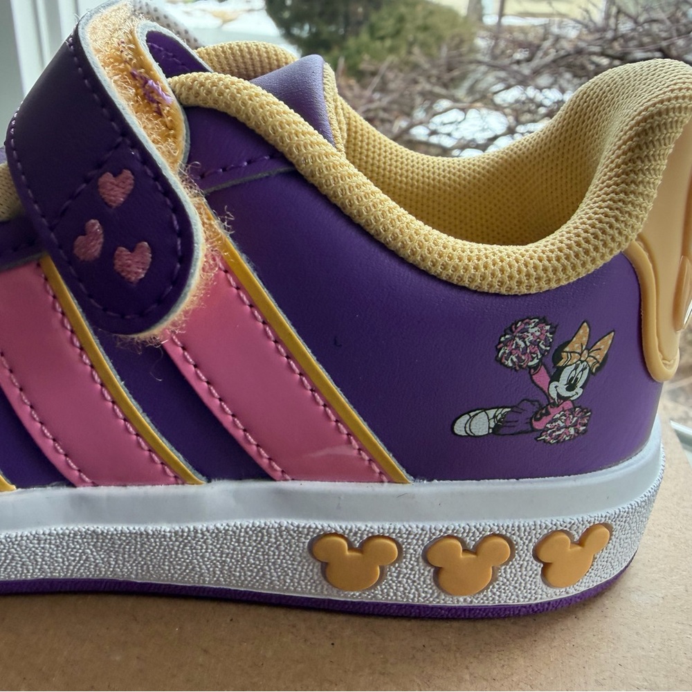 Adidas Kids Purple and Pink Sneakers with Cheerful Minnie Mouse